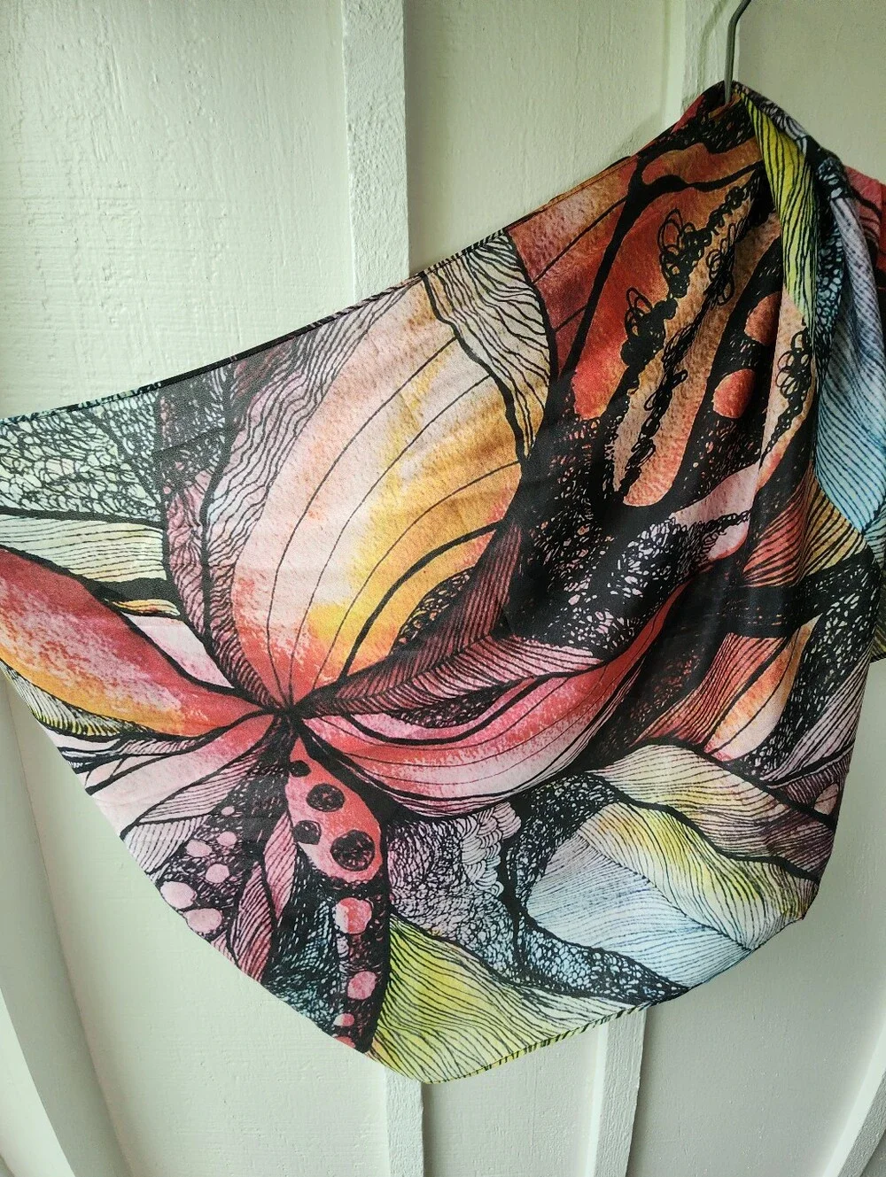 New Cocoon House Scarf Artsy Handmade 100% Silk Poncho Multi-Color Printed O/S